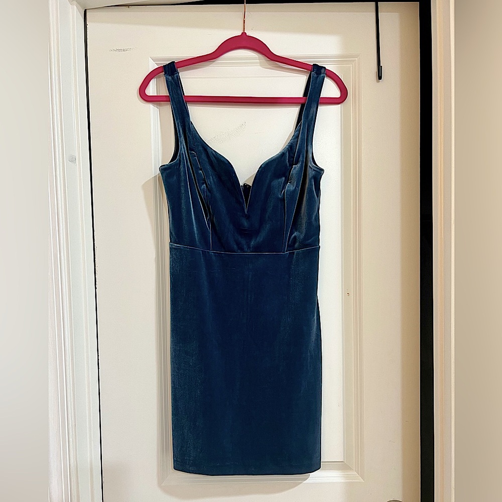 Express Velvet Blue Mini Dress - Picture 1 of 12